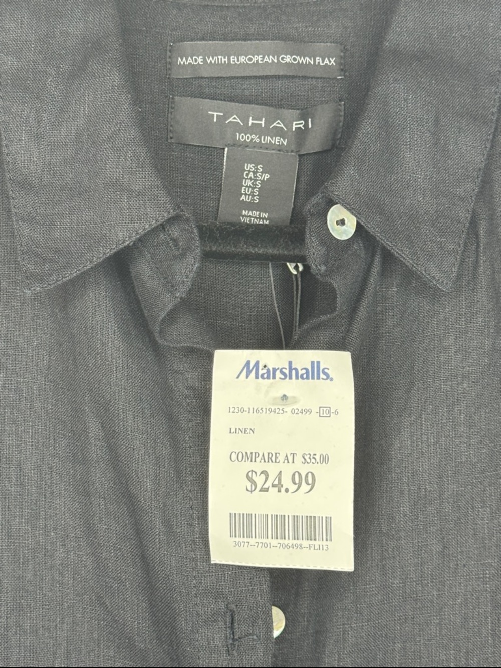 Tahari Black Short Sleeve 100% Linen Shirt Dress. Brand New with tags. Sz S - Picture 4 of 10
